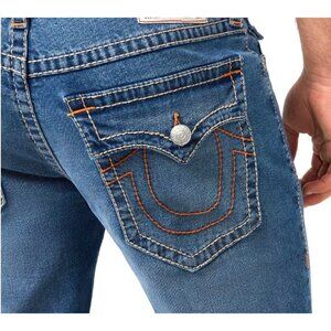 NWT True Religion Ricky Big T Flap Straight Blue Jeans - Size 38x34